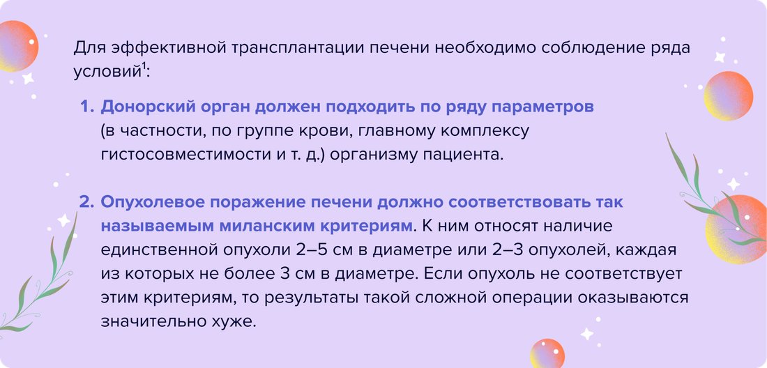 Для эффективной трансплантации печени необходимо соблюдение ряда условий1
